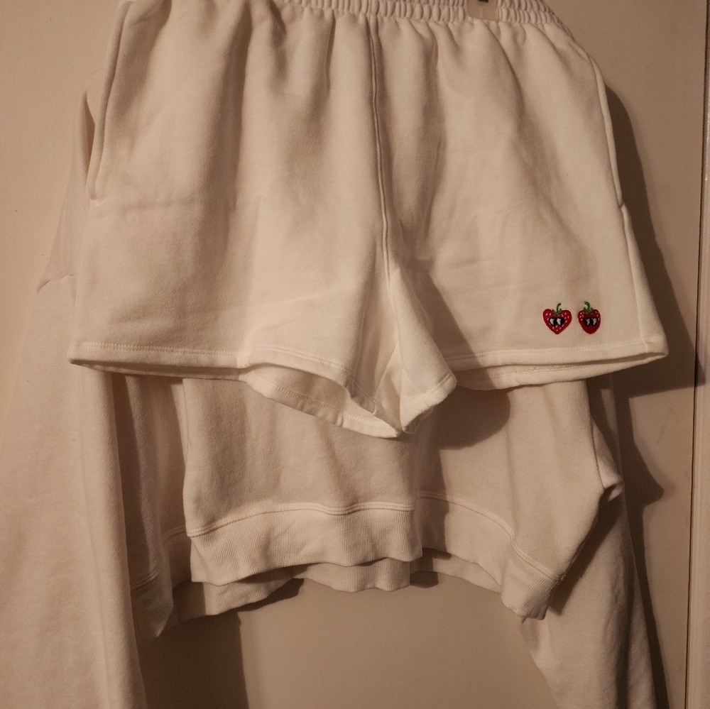 Pink Victoria's Secret hoodie and matching shorts